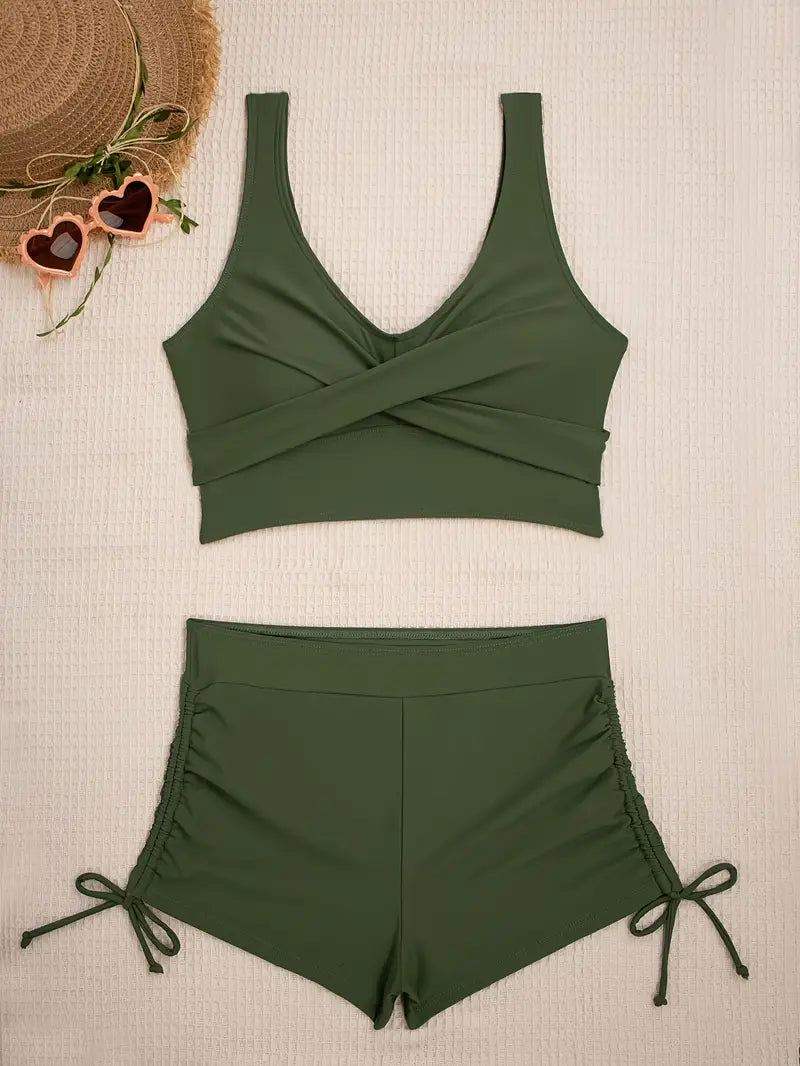 Green Bikini Set for Women with Crop Top and High Waist