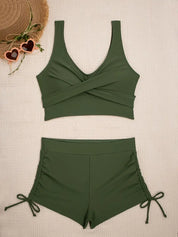 Green Bikini Set for Women with Crop Top and High Waist