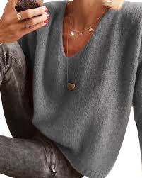 Lichte zachte dames sweater met v-hals en lange mouwen