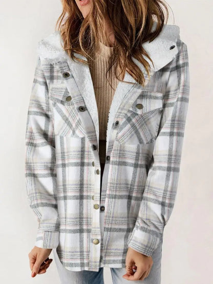 Dames Geruitte Winter Teddy Jas met Capuchon Geruit
