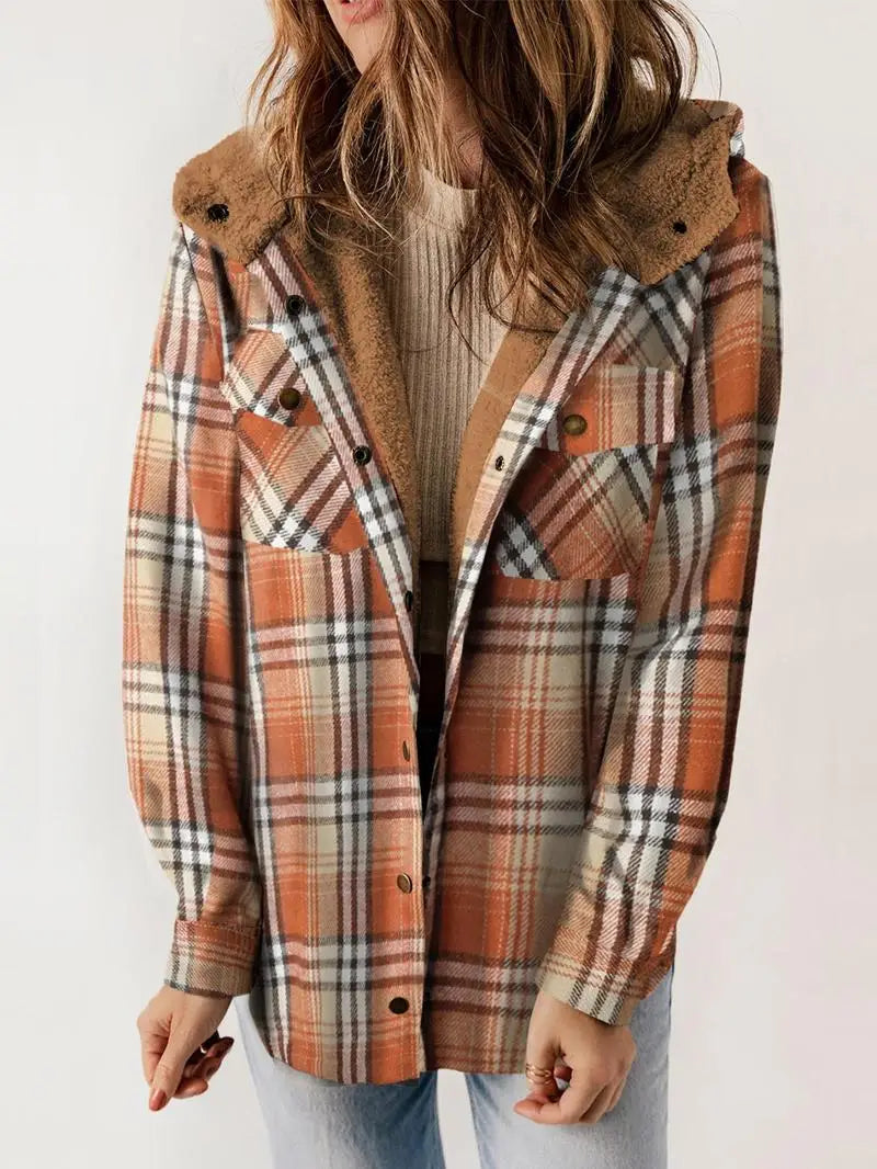 Women's Plaid Winter Teddy Coat with Hood