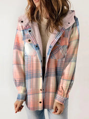 Women's Plaid Winter Teddy Coat with Hood