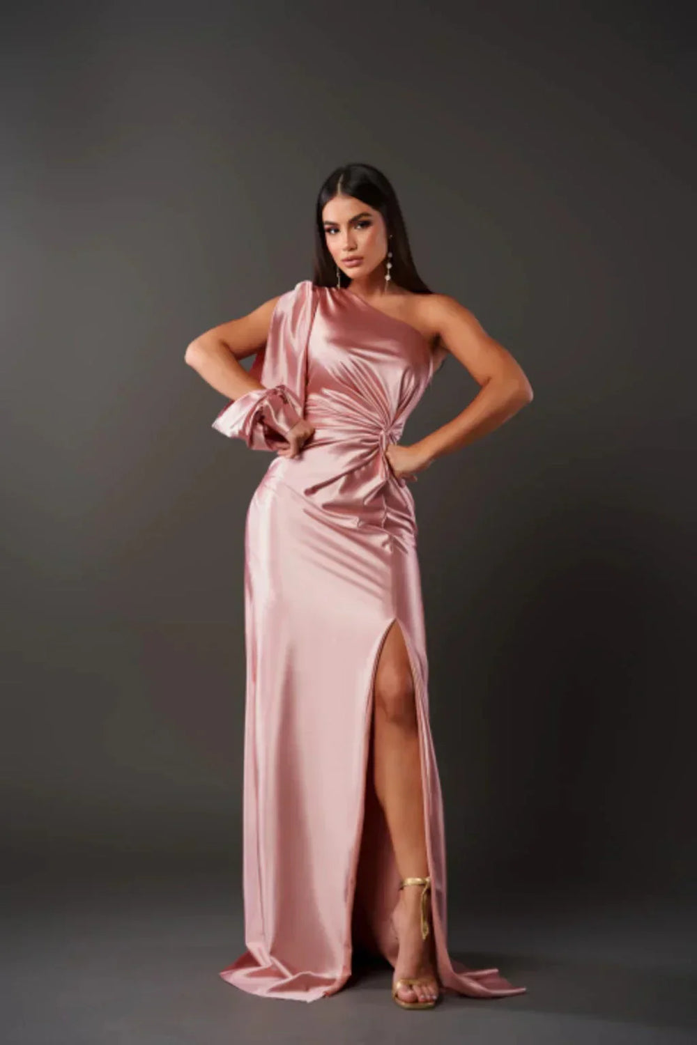 Robe de gala maxi élégante femme avec une épaule et fente