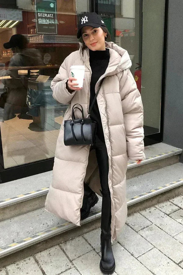 Warme Gewatteerde Winddichte Puffer Winterjas Met Capuchon Dames