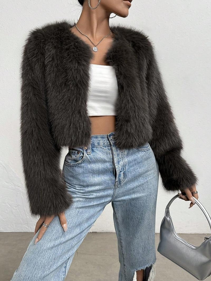 Veste courte en fausse fourrure pour femmes Ouverture devant