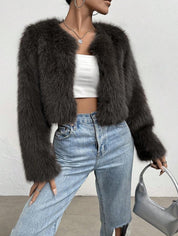 Veste courte en fausse fourrure pour femmes Ouverture devant