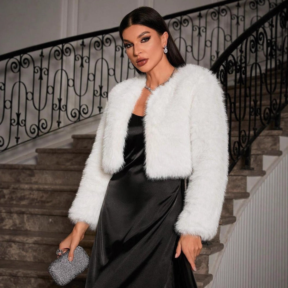 Korte Faux Fur Jas voor Vrouwen Open Voorkant