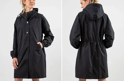 Waterdichte Vrouwen Regenjas Met Knopen Capuchon En Verstelbare Taille