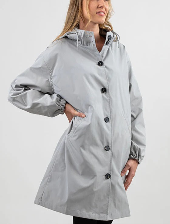 Waterdichte Vrouwen Regenjas Met Knopen Capuchon En Verstelbare Taille