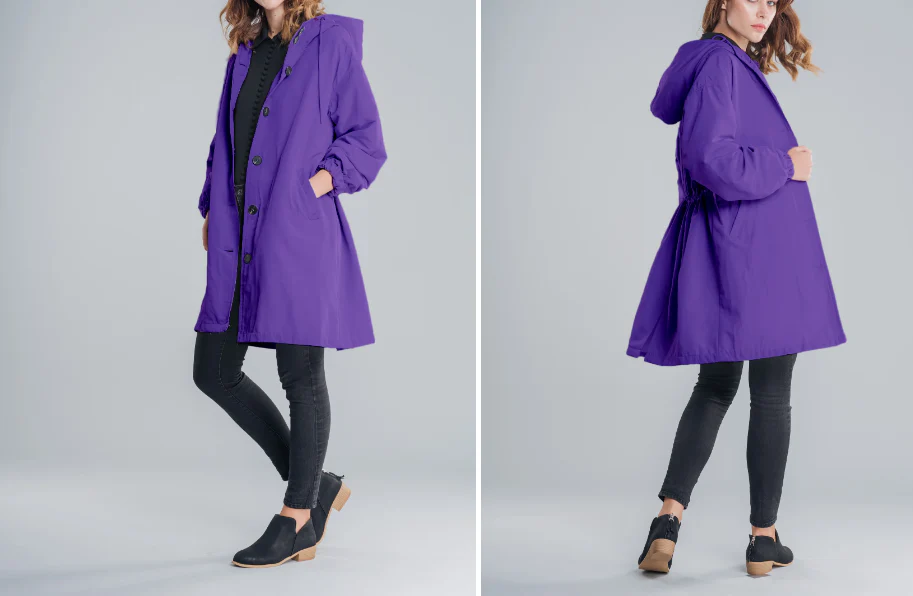 Waterdichte Vrouwen Regenjas Met Knopen Capuchon En Verstelbare Taille