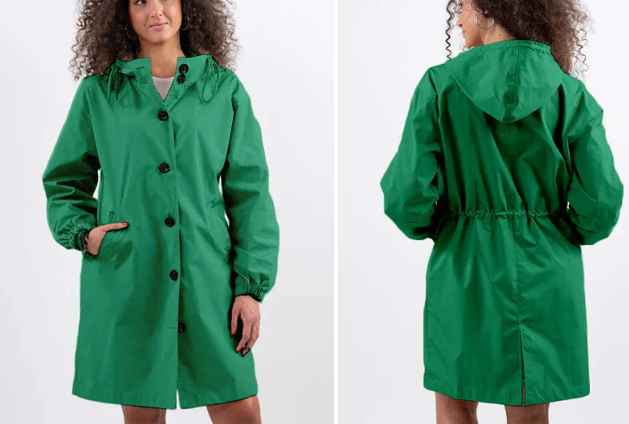 Waterdichte Vrouwen Regenjas Met Knopen Capuchon En Verstelbare Taille