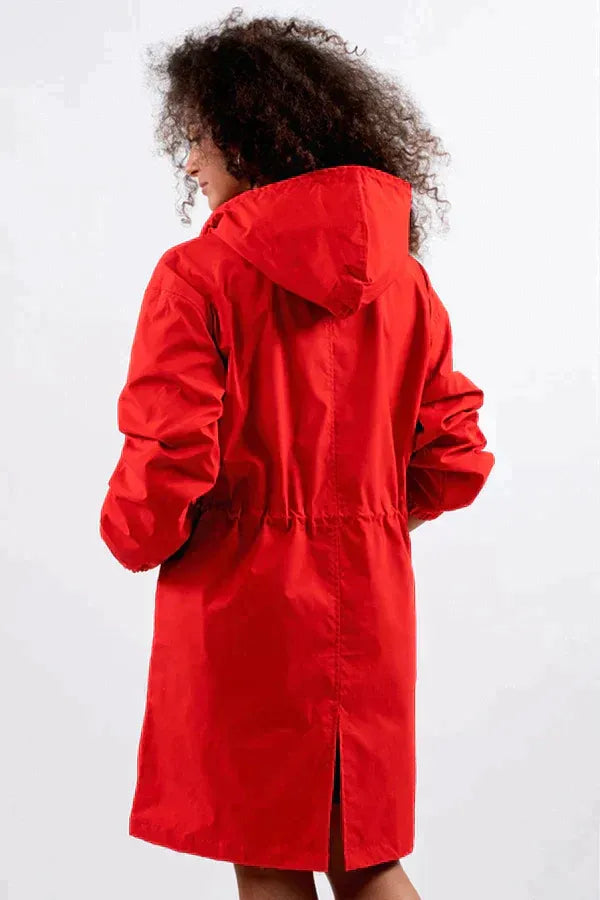 Waterdichte Vrouwen Regenjas Met Knopen Capuchon En Verstelbare Taille