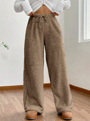 Ciepłe Zimowe Damskie Spodnie Dresowe Teddy Fleece ze Sznurkiem w Pasie