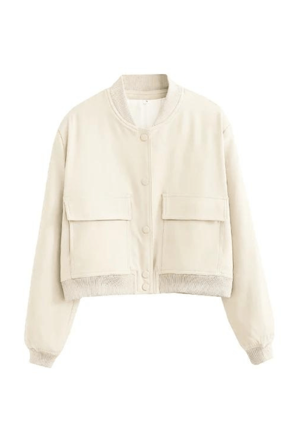 Dames Cropped Bomberjack Met Knoopsluiting Klepzakken En Geribde Boorden
