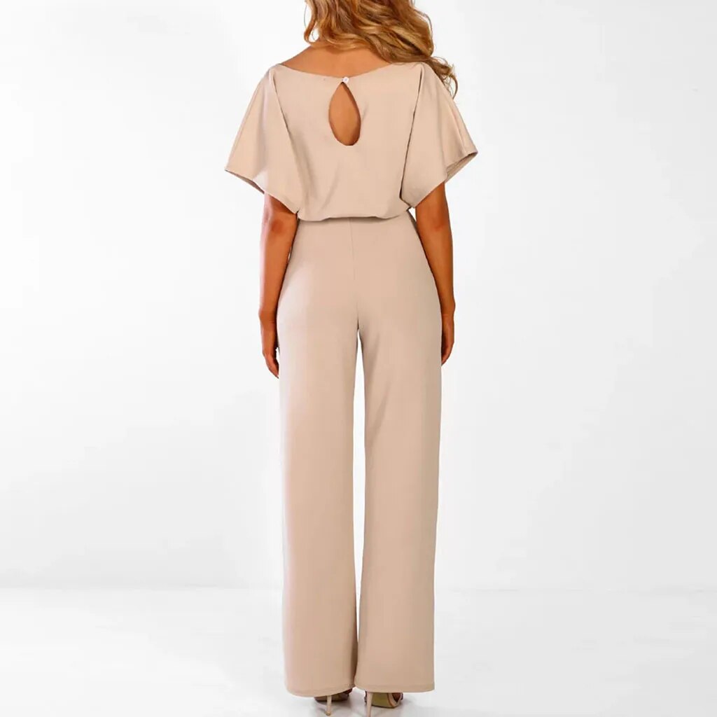 Jumpsuit Met Korte Mouwen En Strikceintuur Voor Dames