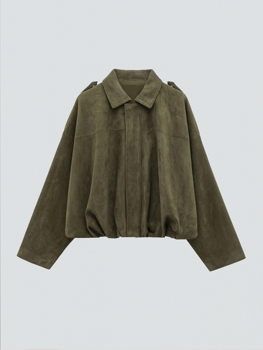 Manteau oversize en suède pour femme, élégant, avec col et fermeture à boutons-pression