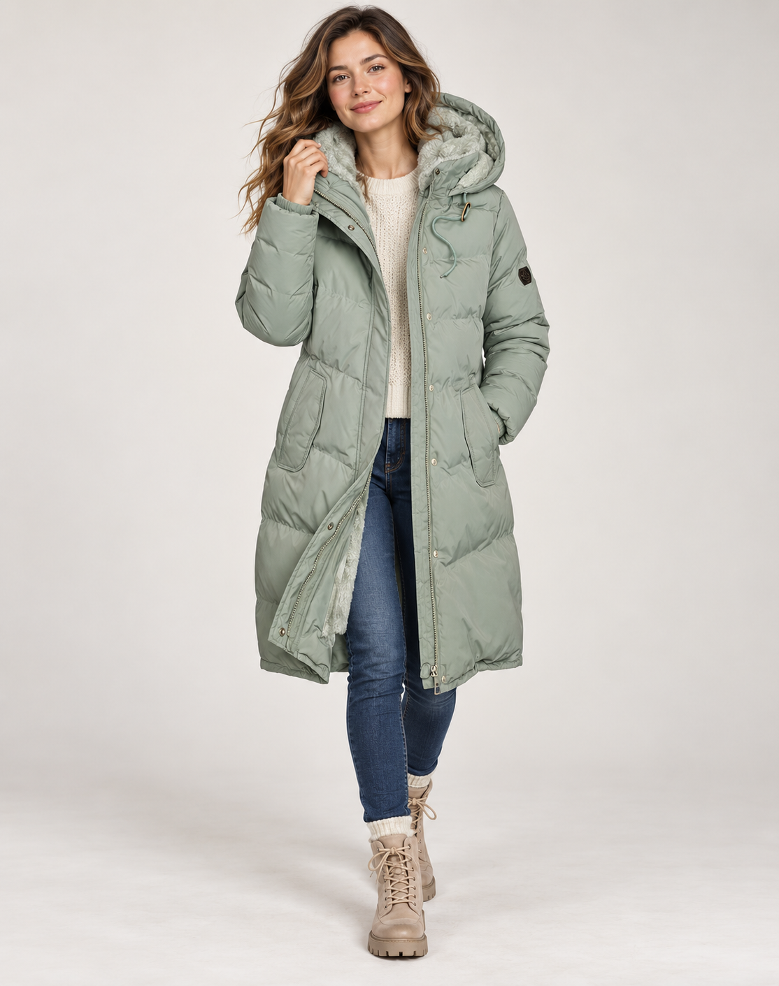Manteau d'hiver long matelassé avec capuche et doublure en fourrure pour femmes
