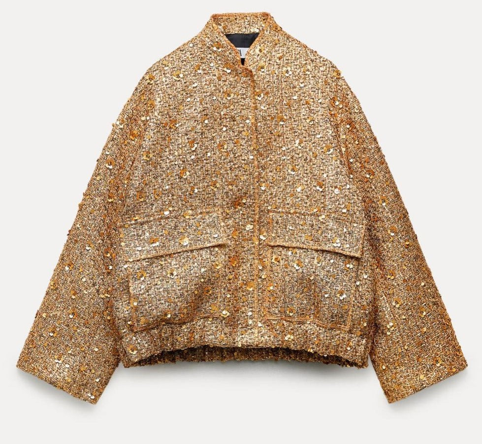 Chique dames jas met gouden glitter pailletten