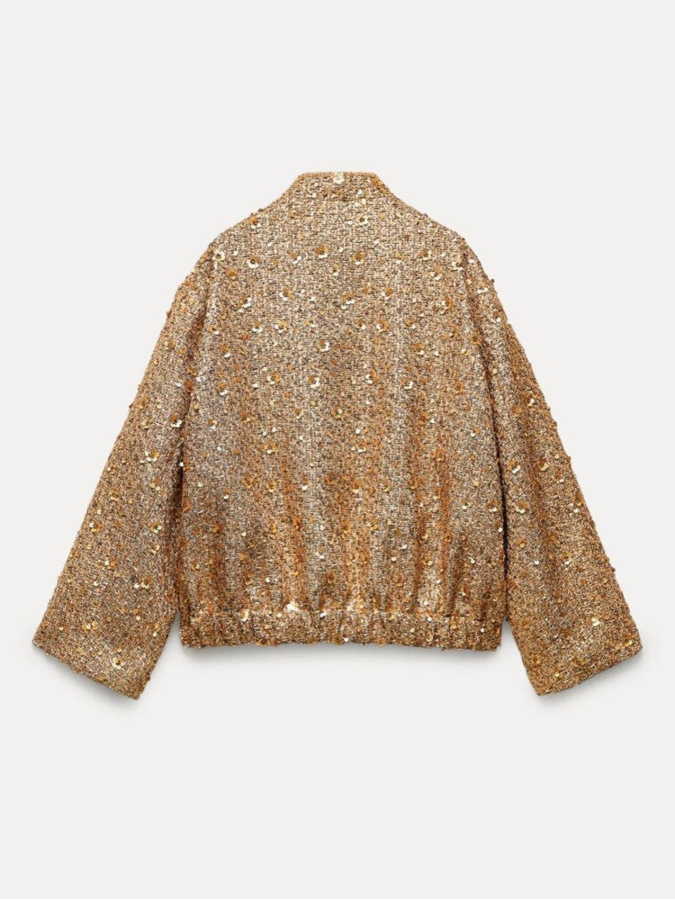 Chique dames jas met gouden glitter pailletten