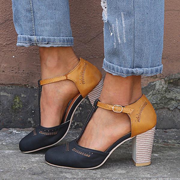 Vintage Stijl Pumps Met Bandje En Comfortabele Hak Voor Dames