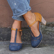 Vintage Stijl Pumps Met Bandje En Comfortabele Hak Voor Dames