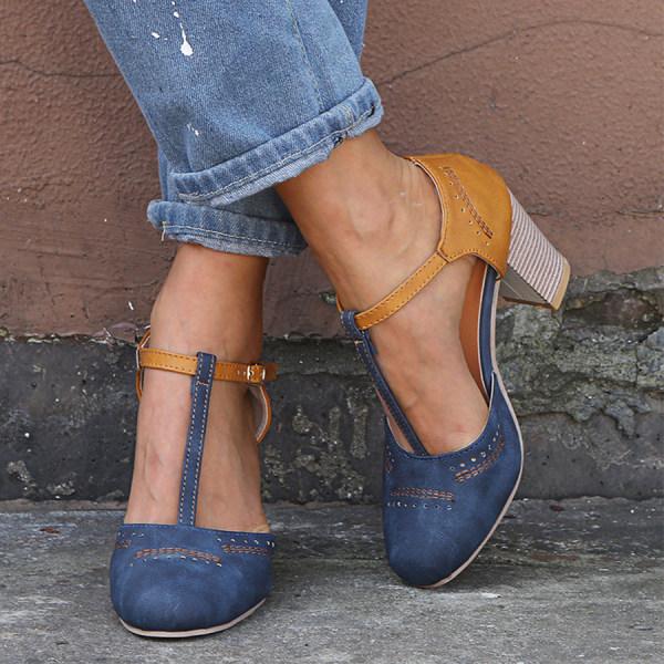 Vintage Stijl Pumps Met Bandje En Comfortabele Hak Voor Dames