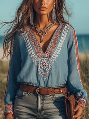 Elva - Chemise bohème à col en V
