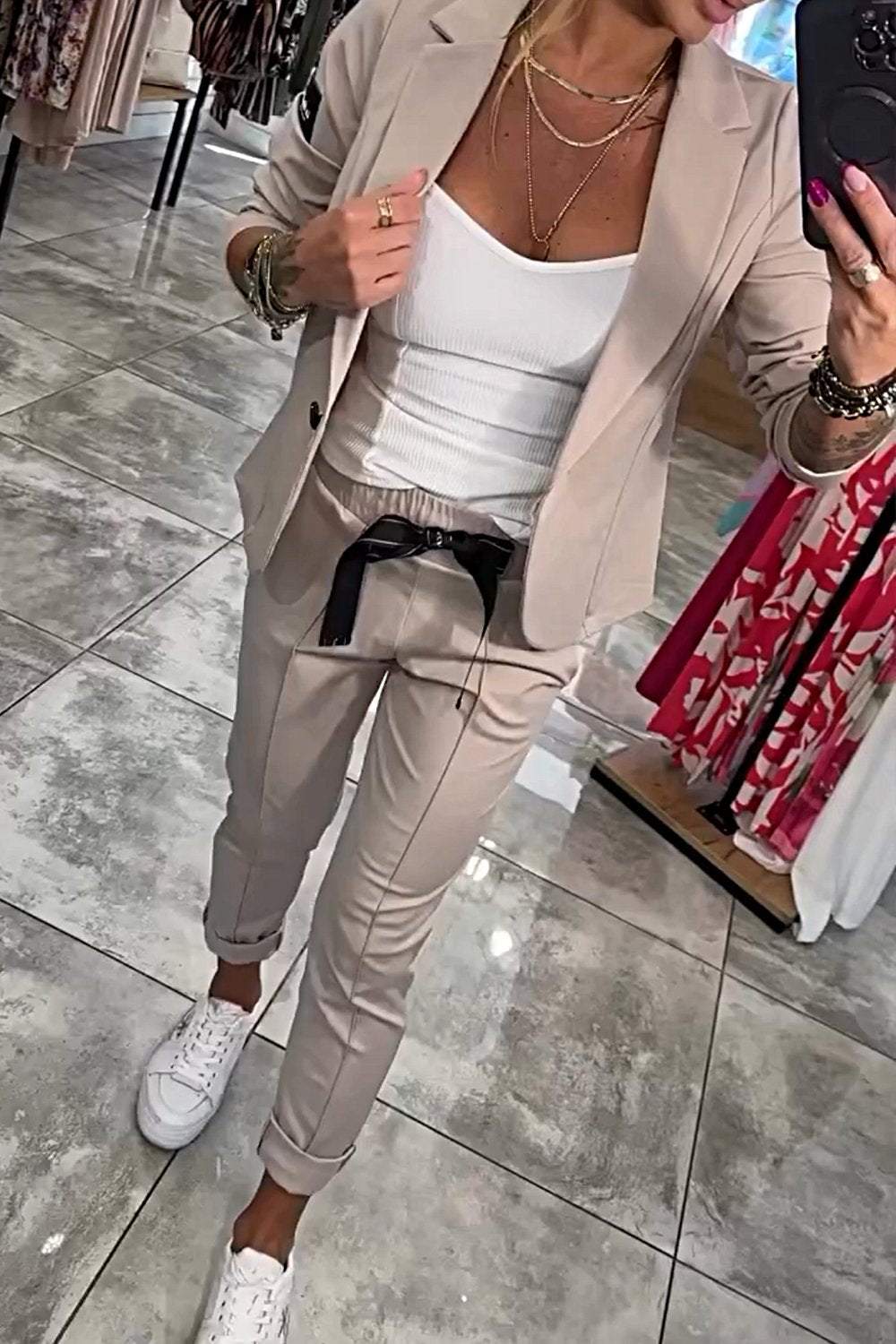 Stijlvolle Tweedelige Blazer Set met Jogger Broek voor Vrouwen