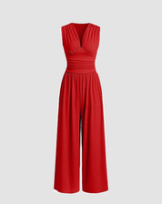 Women's Stylish Jumpsuit with Deep V-Neck and Wide Legs
