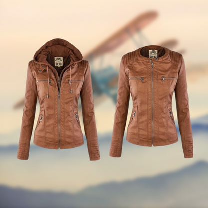 Elegante Leren Bikerjack Dames getailleerd