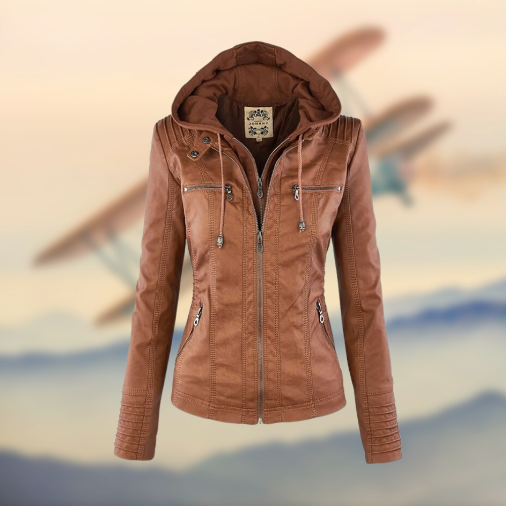 Elegante Leren Bikerjack Dames getailleerd