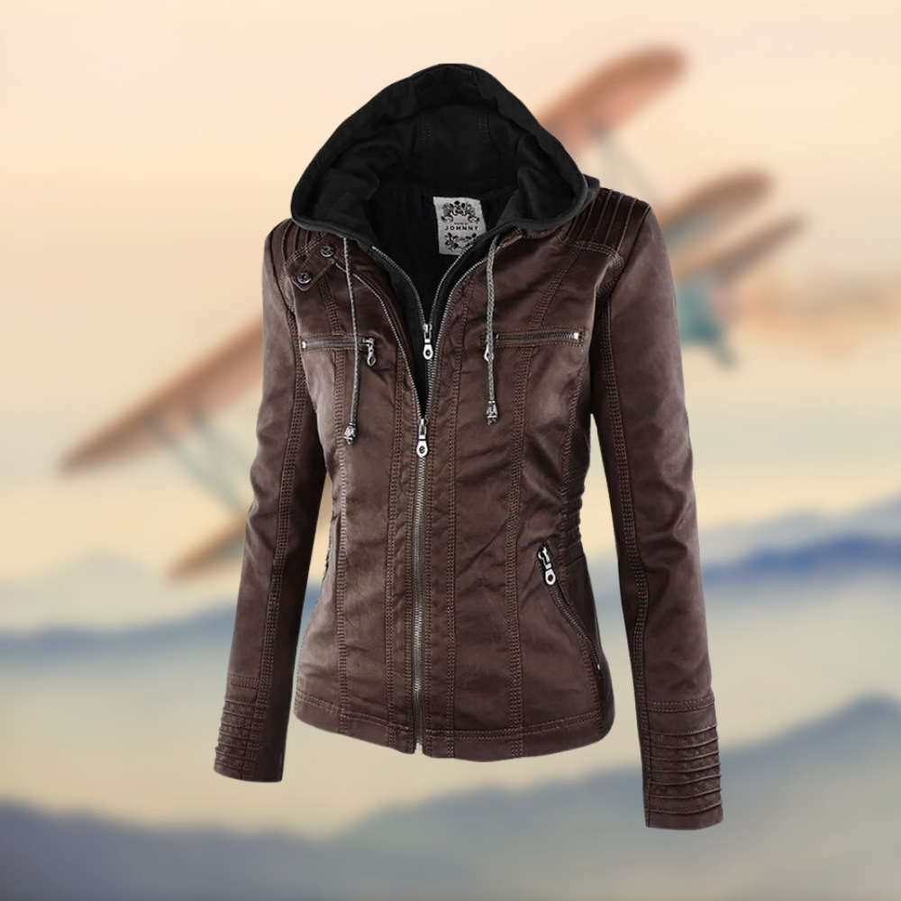 Elegante Leren Bikerjack Dames getailleerd