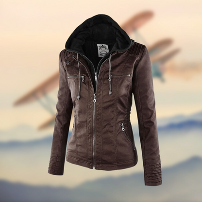 Elegante Leren Bikerjack Dames getailleerd