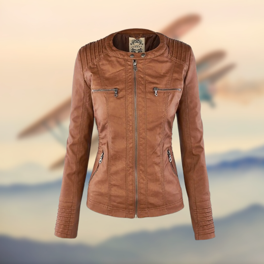 Elegante Leren Bikerjack Dames getailleerd