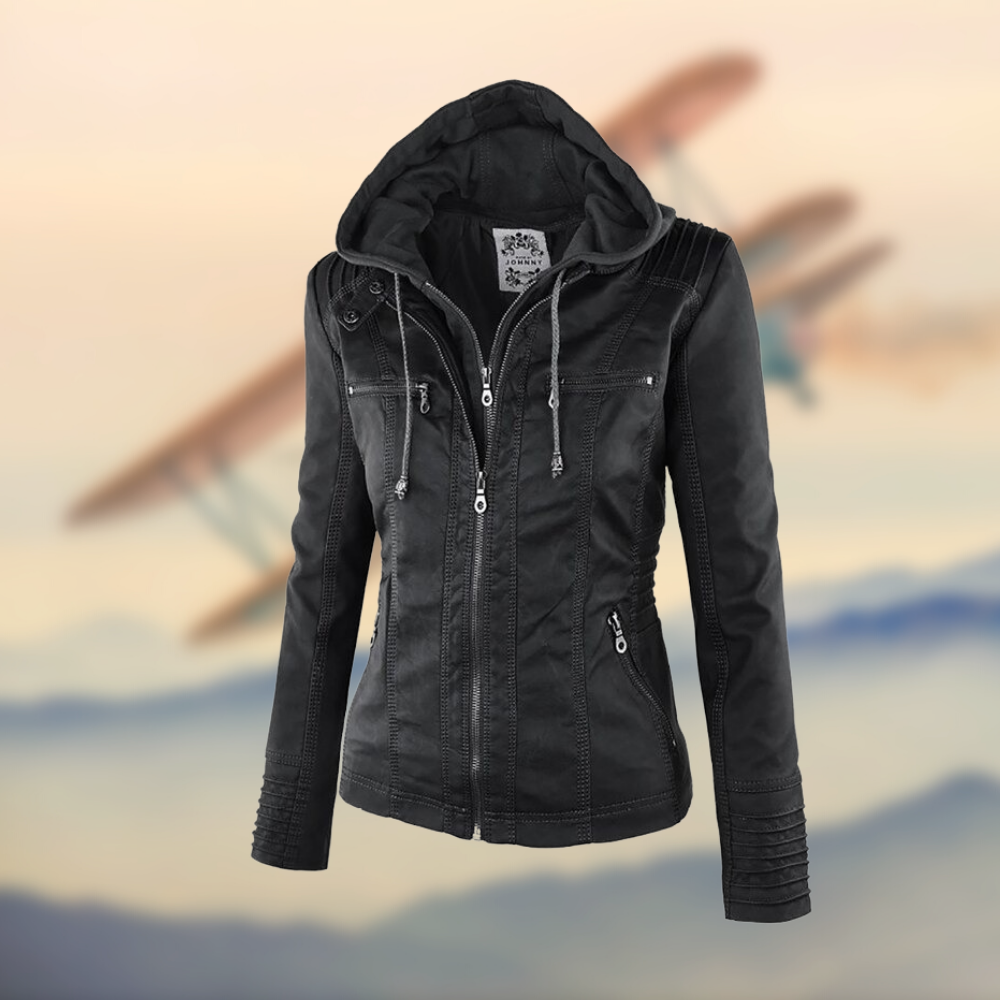 Elegante Leren Bikerjack Dames getailleerd