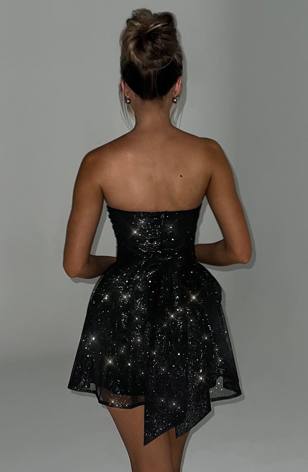 Strapless Glitter Mini Jurk Met Grote Strik Cocktail Feest Voor Dames