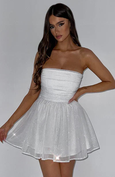 Strapless Glitter Mini Jurk Met Grote Strik Cocktail Feest Voor Dames