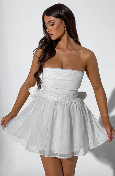 Strapless Glitter Mini Jurk Met Grote Strik Cocktail Feest Voor Dames