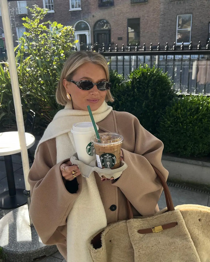 Dames Winterjas Oversized Wollen Korte Mantel met Grote Kraag en Knopen