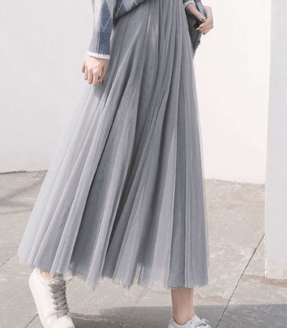 Romantische Elegante Maxi Rok Met Plissé En Zachte Tule