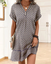 Mini robe d'été pour femmes col en V imprimée