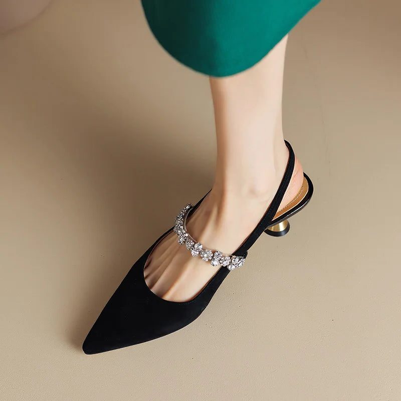 Dames Elegante Slingback Pumps met Spitse Neus en Kristallen