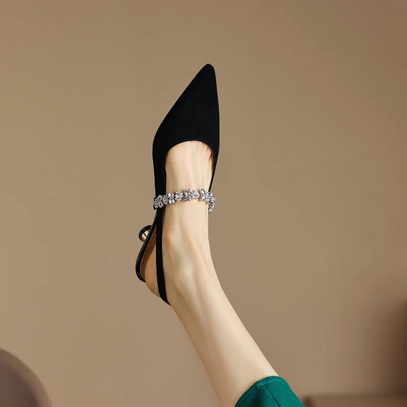 Dames Elegante Slingback Pumps met Spitse Neus en Kristallen