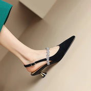 Dames Elegante Slingback Pumps met Spitse Neus en Kristallen