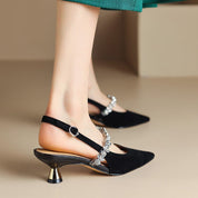 Dames Elegante Slingback Pumps met Spitse Neus en Kristallen