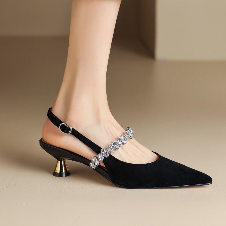 Dames Elegante Slingback Pumps met Spitse Neus en Kristallen