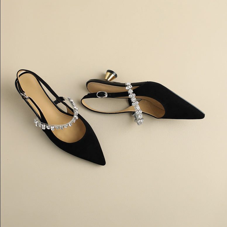 Dames Elegante Slingback Pumps met Spitse Neus en Kristallen