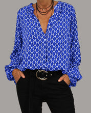 Flowy Button-Up Blouse with Print and Long Sleeves
