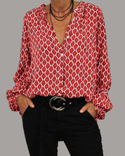 Flowy Button-Up Blouse with Print and Long Sleeves
