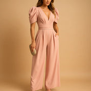 Luxury Women’s Jumpsuit with Puff Sleeves and Wide Legs